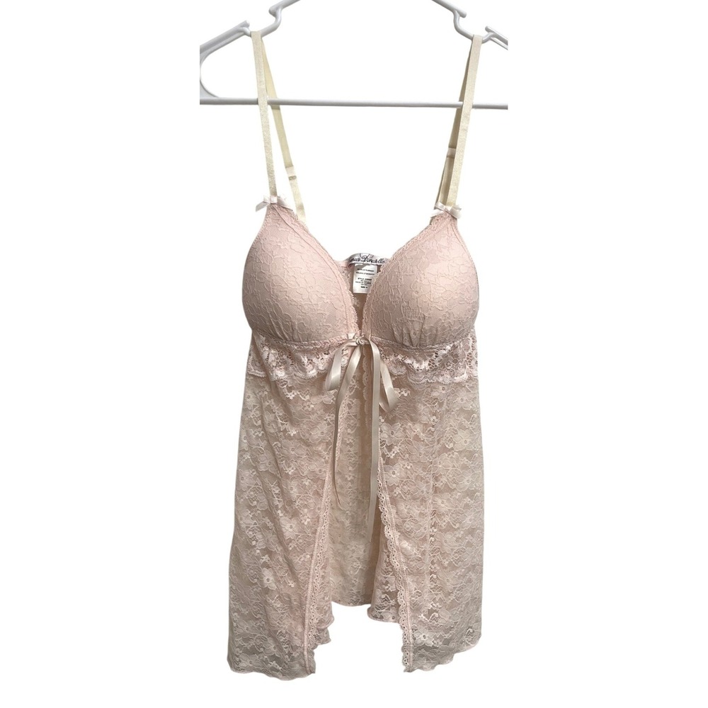 Linea Donatella Pink Babydoll Cami Top Sheer Lace Coquette Balletcore Size S
